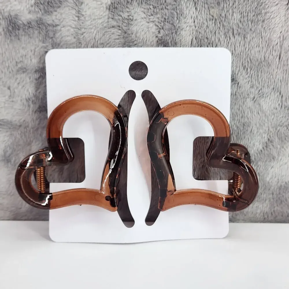 2 Heart Shaped Hair Claw Clips - Open middle Brown Hair Accessories!